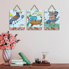 Artvibes Modern Clip Art of Birds Decorative Wall Hanging Ornaments | Garden Balcony| Stylish Modern Decoration Item | Festive Decor | Wall Illustrations | Unique Gift Items (WH_96146N), Set of 3