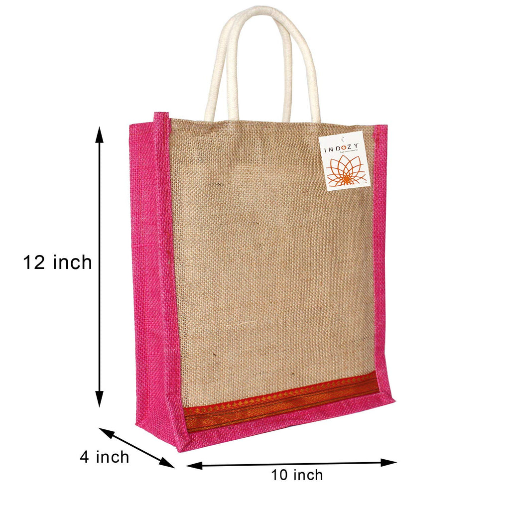 INDOZY Men's and Women's Jute Bag for Lunch Tiffin with Zip Plain Tote Combo (Multicolor)