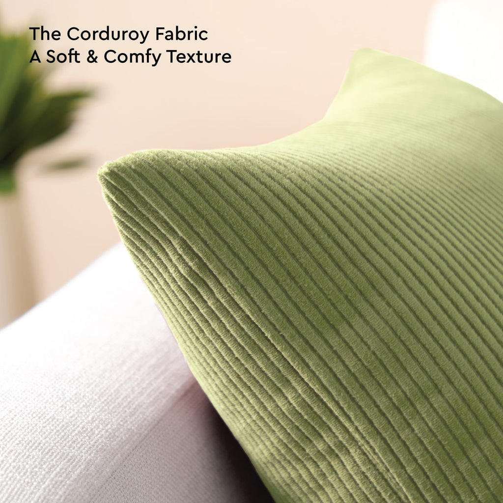 Encasa XO Corduroy Cushion Covers, No Inserts, Set of 2, Sage