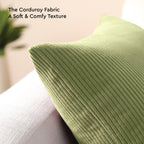 Encasa XO Corduroy Cushion Covers, No Inserts, Set of 2, Sage