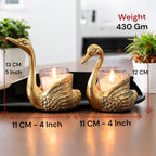 KridayKraft Antique Gold Aluminium Swan Tealight Candle Holders Set of 2 | Handcrafted Metal Bird Figurine Table Centerpiece for Living Room & Dining | Wedding, Housewarming