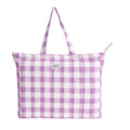 HOUSE OF ORLO Women's Cotton Quilted Bag Check Design Aesthetic Western Tote Bags With Zipper And Double Handles, Daily Use Handbags For College, Travel, Work (Purple-White)