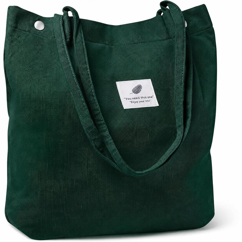 Kawn Women Corduroy Western Tote Bag Canvas Shoulder Cord Purse Reusable Shopping Bag Grocery Bag Large Capacity Washable Handbag Girls Shoulder Bag With Inner Pocket For Daily Use Work Travel (Green)