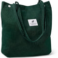 Kawn Women Corduroy Western Tote Bag Canvas Shoulder Cord Purse Reusable Shopping Bag Grocery Bag Large Capacity Washable Handbag Girls Shoulder Bag With Inner Pocket For Daily Use Work Travel (Green)