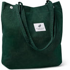 Kawn Women Corduroy Western Tote Bag Canvas Shoulder Cord Purse Reusable Shopping Bag Grocery Bag Large Capacity Washable Handbag Girls Shoulder Bag With Inner Pocket For Daily Use Work Travel (Green)