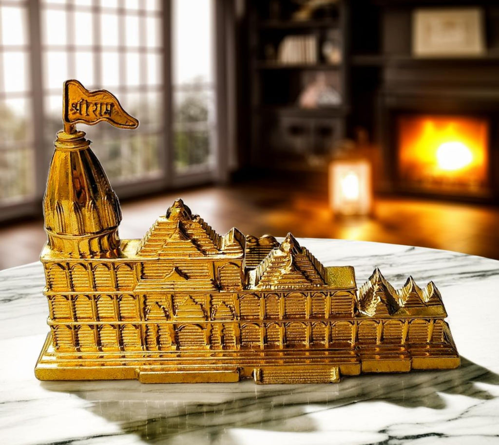 MORADABAD BRASS VILLA Pure Brass Ram Mandir Ayodhya Model Ram Mandir Brass Model Decorative Showpiece for Home & Office Table, Desk, Living Room Gift for Housewarming