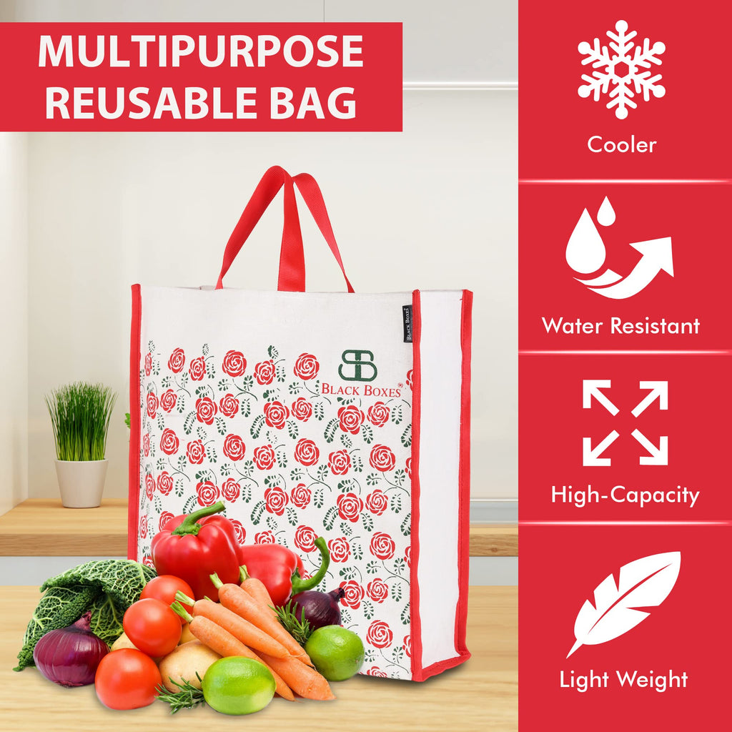 BLACKBOXES Big Eco Cotton Canvas Shopping Bags for Carry Milk Grocery fruits Vegetable with Reinforced Handles jhola Bag - Kitchen Essential (16x5.5x14.5-inches) (Red)