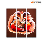VIBECRAFTS Devotional Shree Ganesha 3 Pieces Canvas Wall Painting Fitted With Wooden Frame For Home | Office | Living Room | Gifts (PTVC3Pcs1_9578)