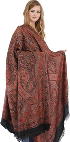 Exotic India Women's Reversible Jamawar with Woven Paisleys Wool Shawl (SWL33--black)