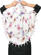 Sclout Soft Cotton Breathable Sun Protection Scarf For Women | Scarf Cum Mask | Universal Size | For Girl & Women | Light Weight (Feather - White)