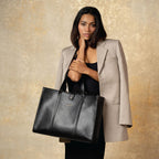 Urban Space Vegan Leather Women Tote Bag with Laptop compartment, Handbag for Work, Ladies purse, Stylish Shoulder Bag, Laptop ipad Bags For Office Use, Gift for Women (Luna Tote Black)