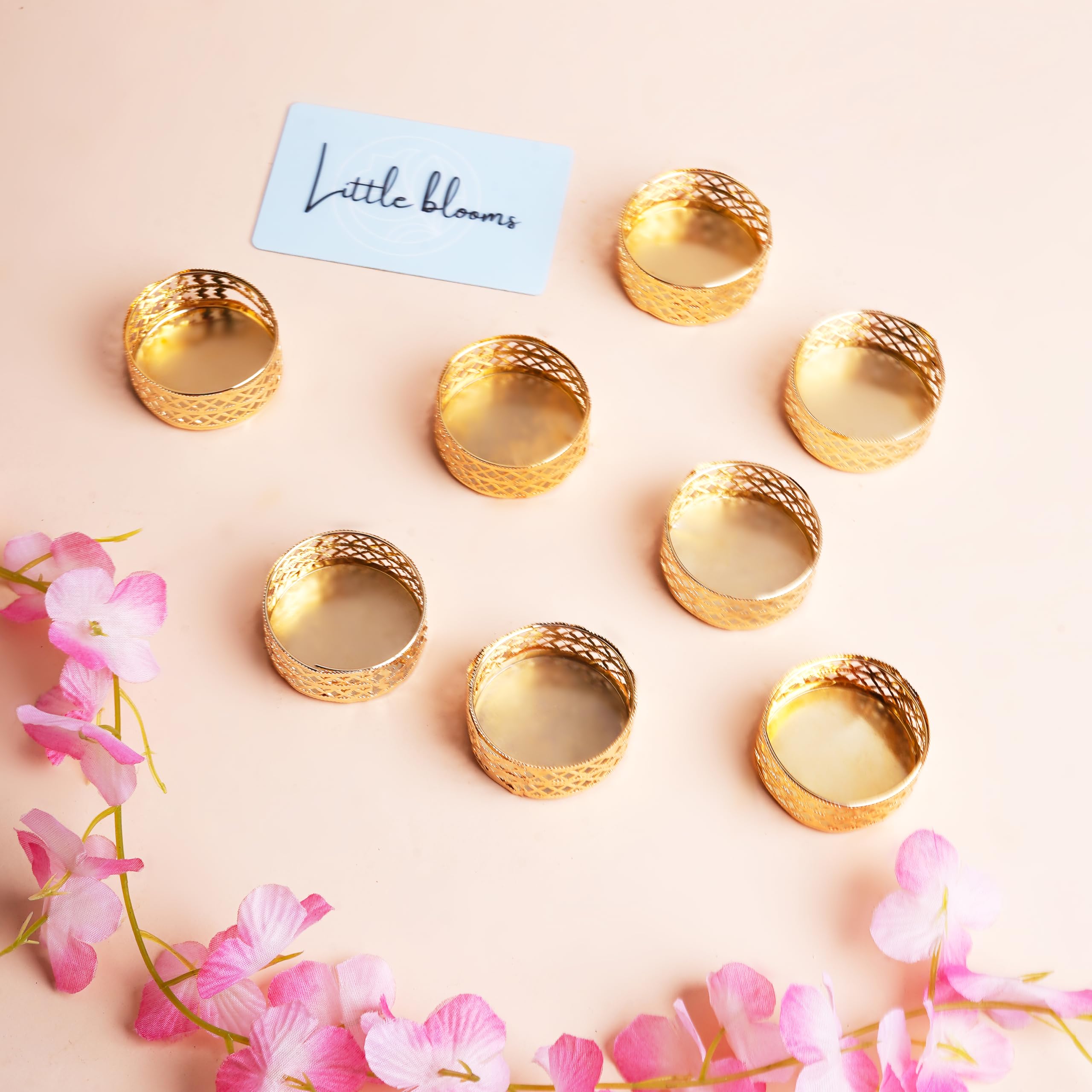 Little Blooms 12-pcs Metal Tea Light Holder - Golden Round Decorative Diya Stand | Tealight Candle Holders for Home Decor | Elegant Tealight Holder for Festivals & Special Occasions