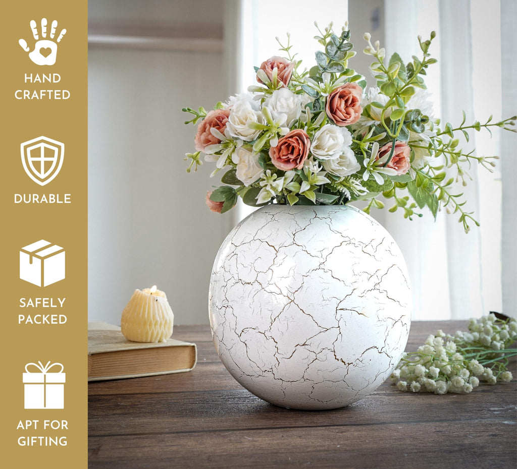 BEHOMA Metal Ball Round Metal Vase for, White