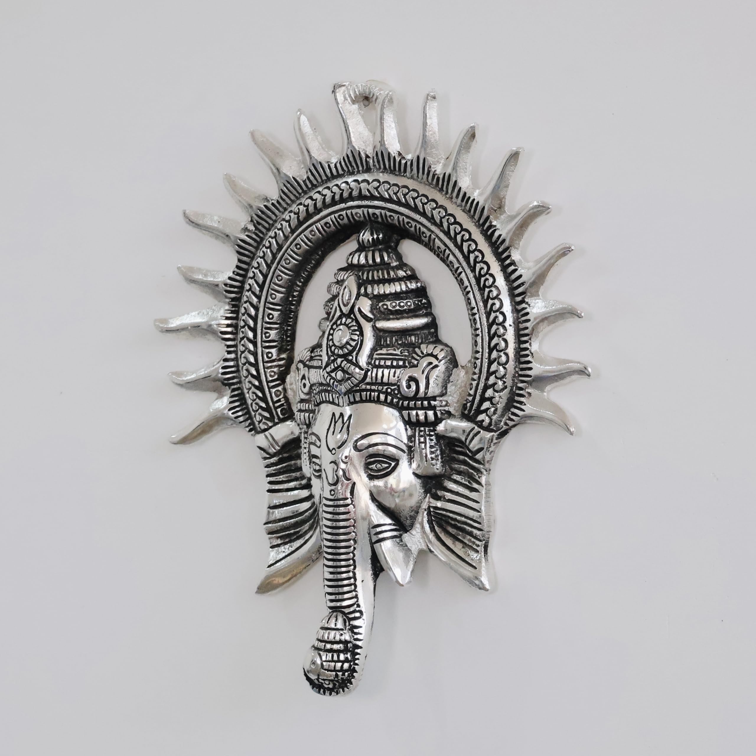 Metal Ganesha ji Statue,Ganpati Wall Hanging Sculpture Lord Ganesh Idol Lucky Feng Shui Wall Decor Your Home, Office,Religious Gift Article (Silver)