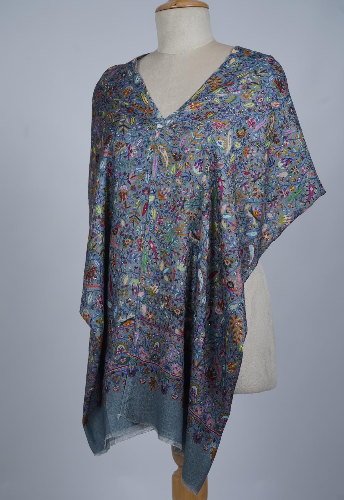 VIC Cashmere Silk Modal Digital Print Crystal Highlight Stole for Women - Steel Blue Multi – Soft Lightweight Luxury Designer Shawl Wrap, 70 x 200 cm | VIC-CSM-DPPAC7202