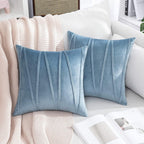 Khooti Velvet Striped Cushion Cover Pack of 1-32X32/81X81 Cm | Ice Blue | Soft Pillow Covers Cushion Case for Sofa Bedroom Living Room Chair Car, Cushion Cover with Zig Zag Pattern