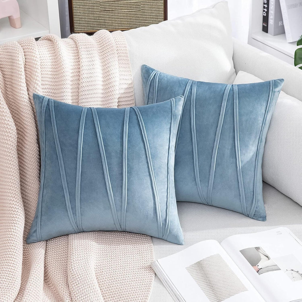 Khooti Velvet Striped Cushion Cover Pack of 1-40X40/102X102 Cm | Ice Blue | Soft Pillow Covers Cushion Case for Sofa Bedroom Living Room Chair Car, Cushion Cover with Zig Zag Pattern