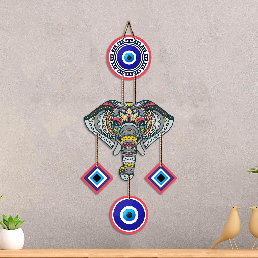 Artvibes Mandala Elephant Evil Eye Wall Hanging for Home Entrance | Nazar Battu MDF Wall Decor | Vastu Inspired Decorative Art for Living Room | Office & Main Door | Housewarming Gift (WH_8551N)