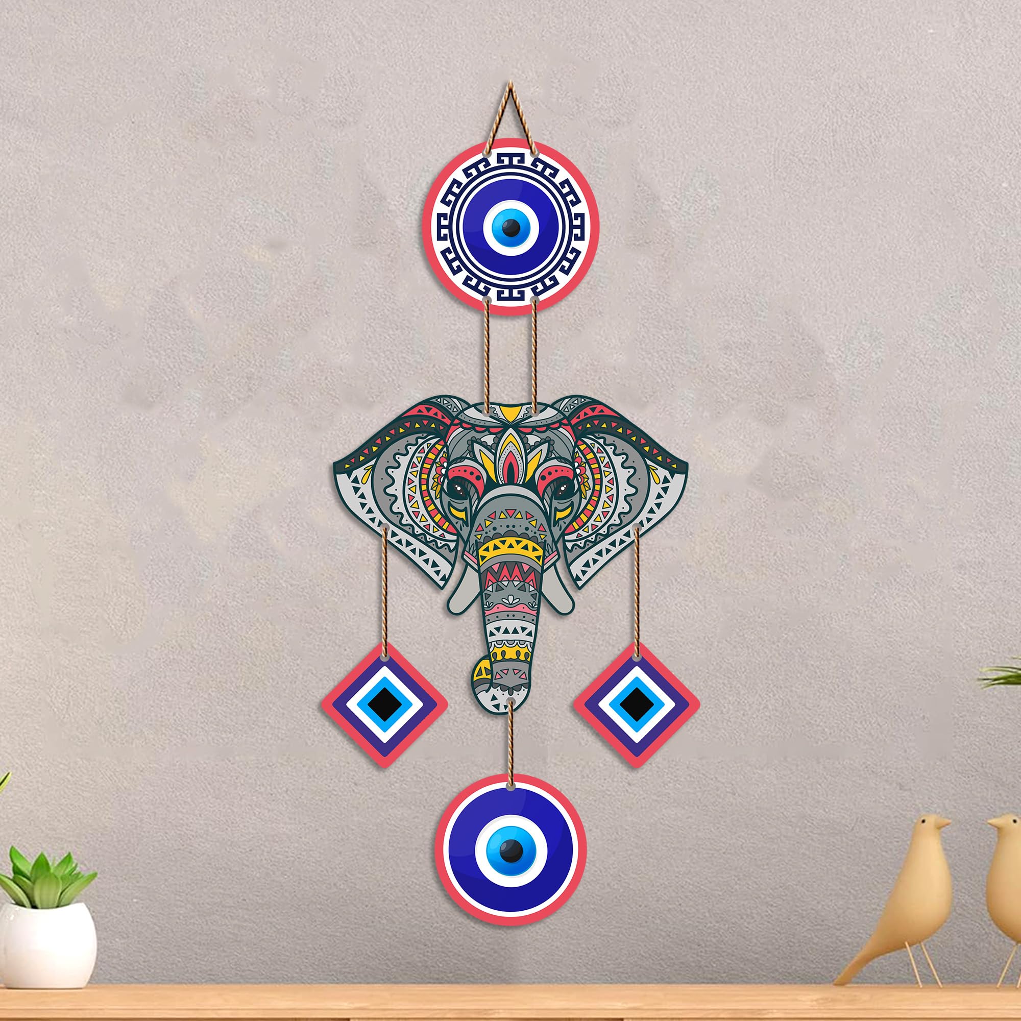 Artvibes Mandala Elephant Evil Eye Wall Hanging for Home Entrance | Nazar Battu MDF Wall Decor | Vastu Inspired Decorative Art for Living Room | Office & Main Door | Housewarming Gift (WH_8551N)