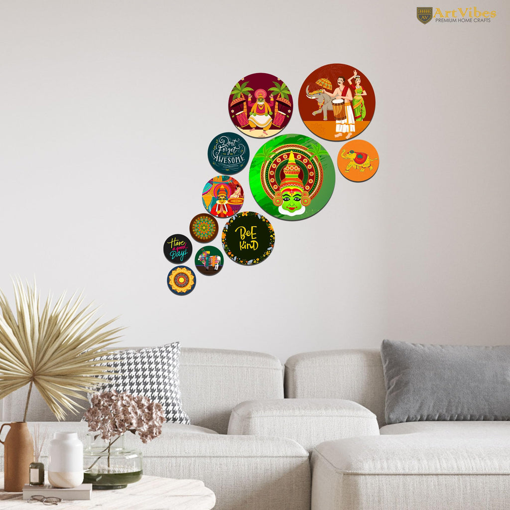 Artvibes Don't Forget To Be Awesome Decorative Round Shape MDF Wooden Wall Hanging | Quotes Decor Item | Wall Poster | Office Decor | Mdf Wall Decoration | Gift Items (WPS_145N), Set of 11