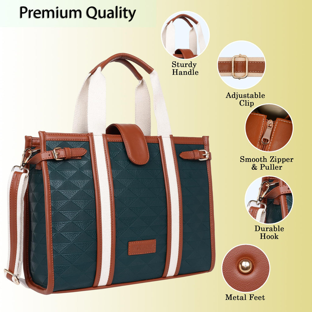 Womanix PU Laptop Tote Bags for Women, Work Bag,15 inch tote for Women, Large Capacity Handbag for Office, School, Travel, Teacher Purse (Blue Tan)