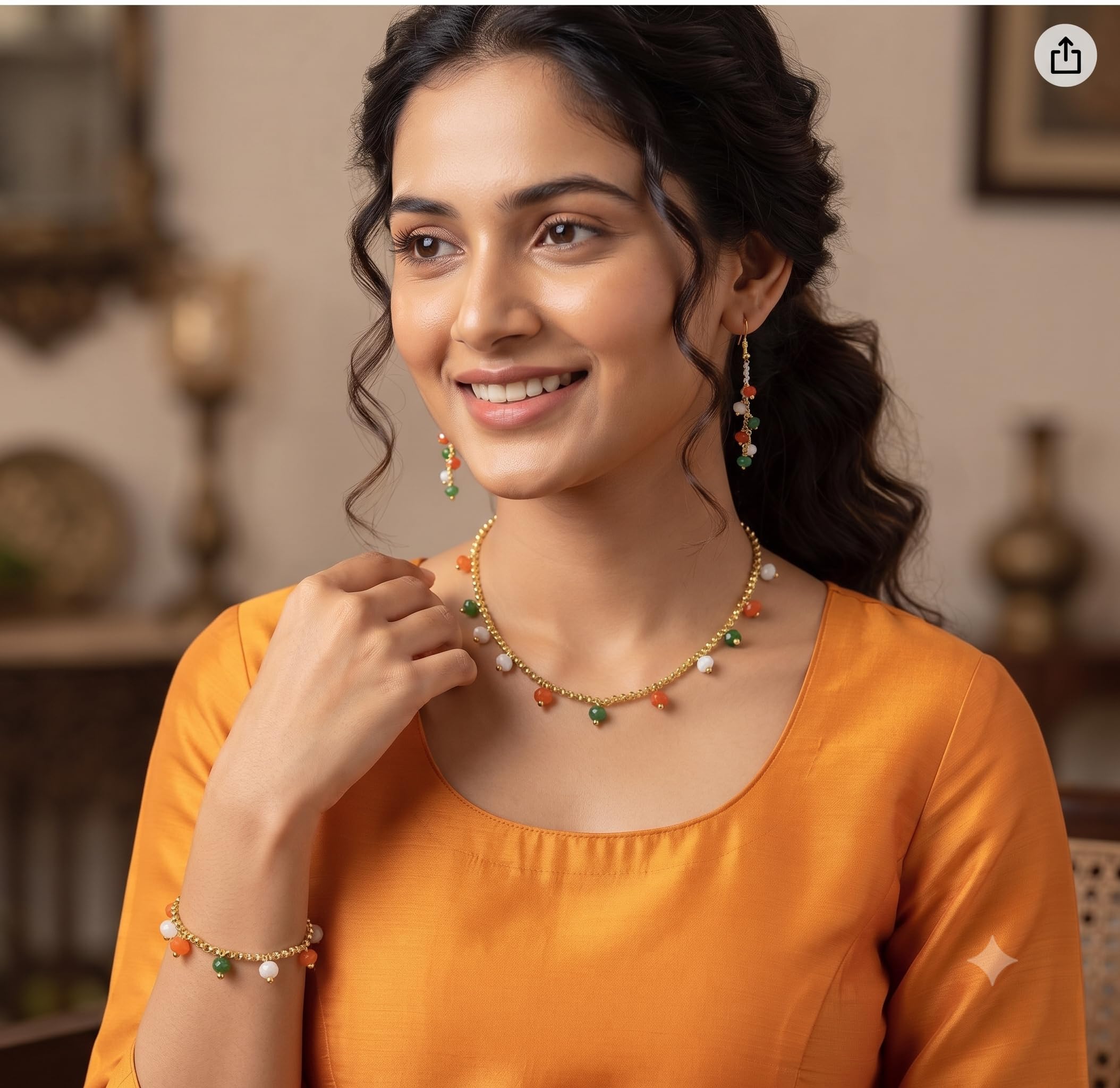 JFL - Jewellery for Less Fancy Tricolour Chain Necklace Set with Matching Earrings and Bracelet for Women & Girls | Handmade Independence Day & Republic Day Jewellery | Fashion Accessories