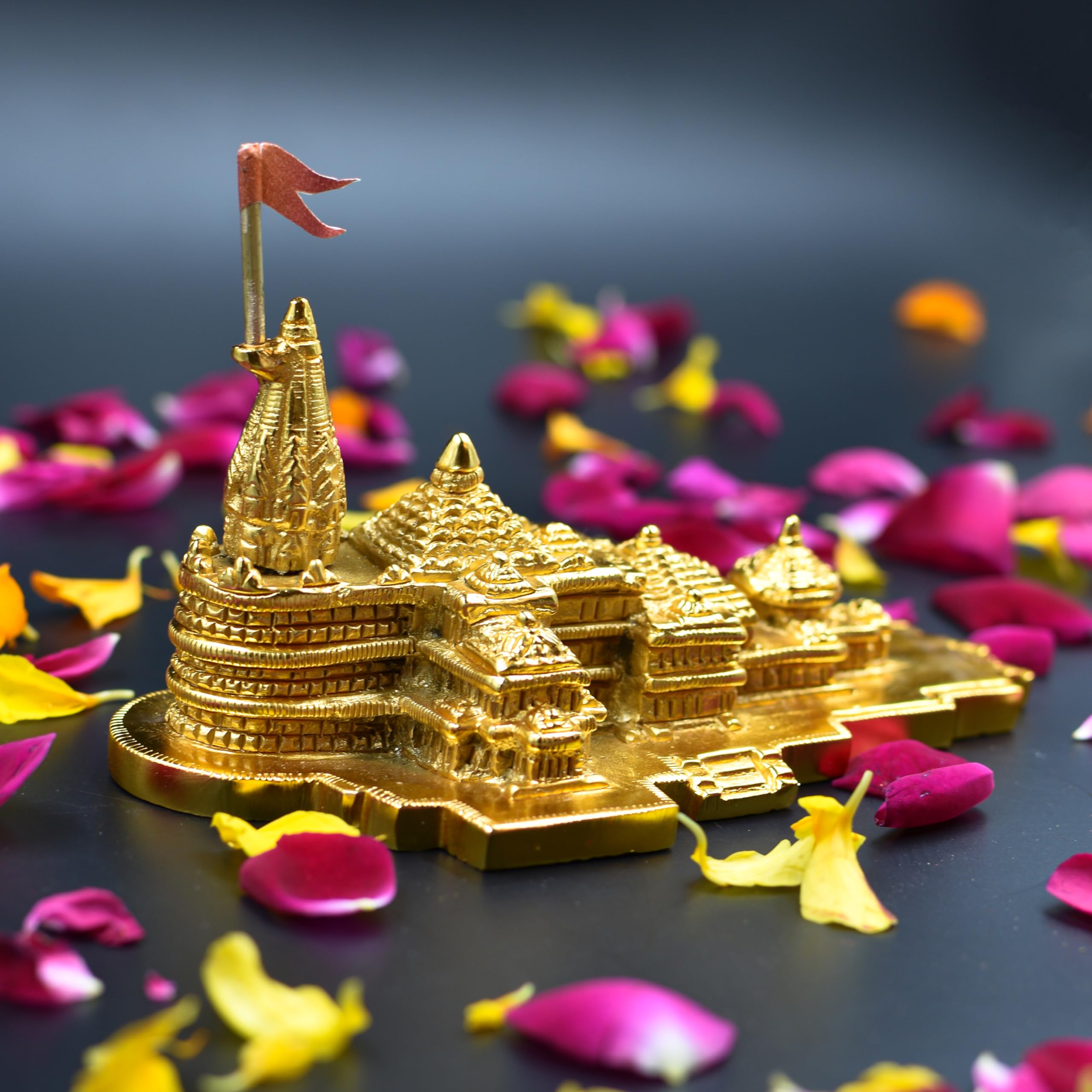 DEVALOKA Brass Ram Mandir Ayodhya Model-Medium-6 Inches, Gold Plated, Ideal for Home Decor & Home Temple