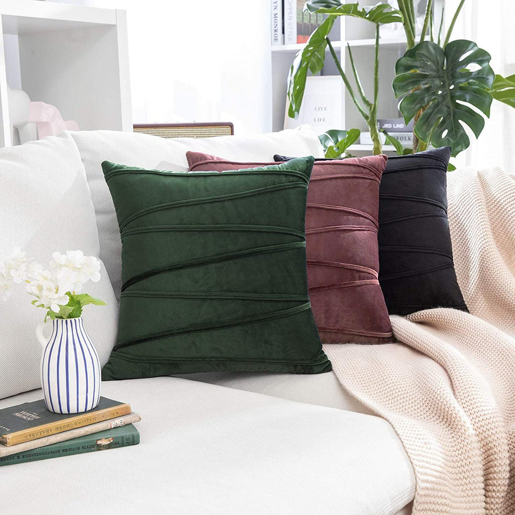 Khooti Velvet Striped Cushion Cover Pack of 1-34 x 34 / 86 x 86 cm | Jam | Soft Pillow Covers Cushion Case for Sofa Bedroom Livingroom Chair Car, Cushion Cover with Zig Zag Pattern