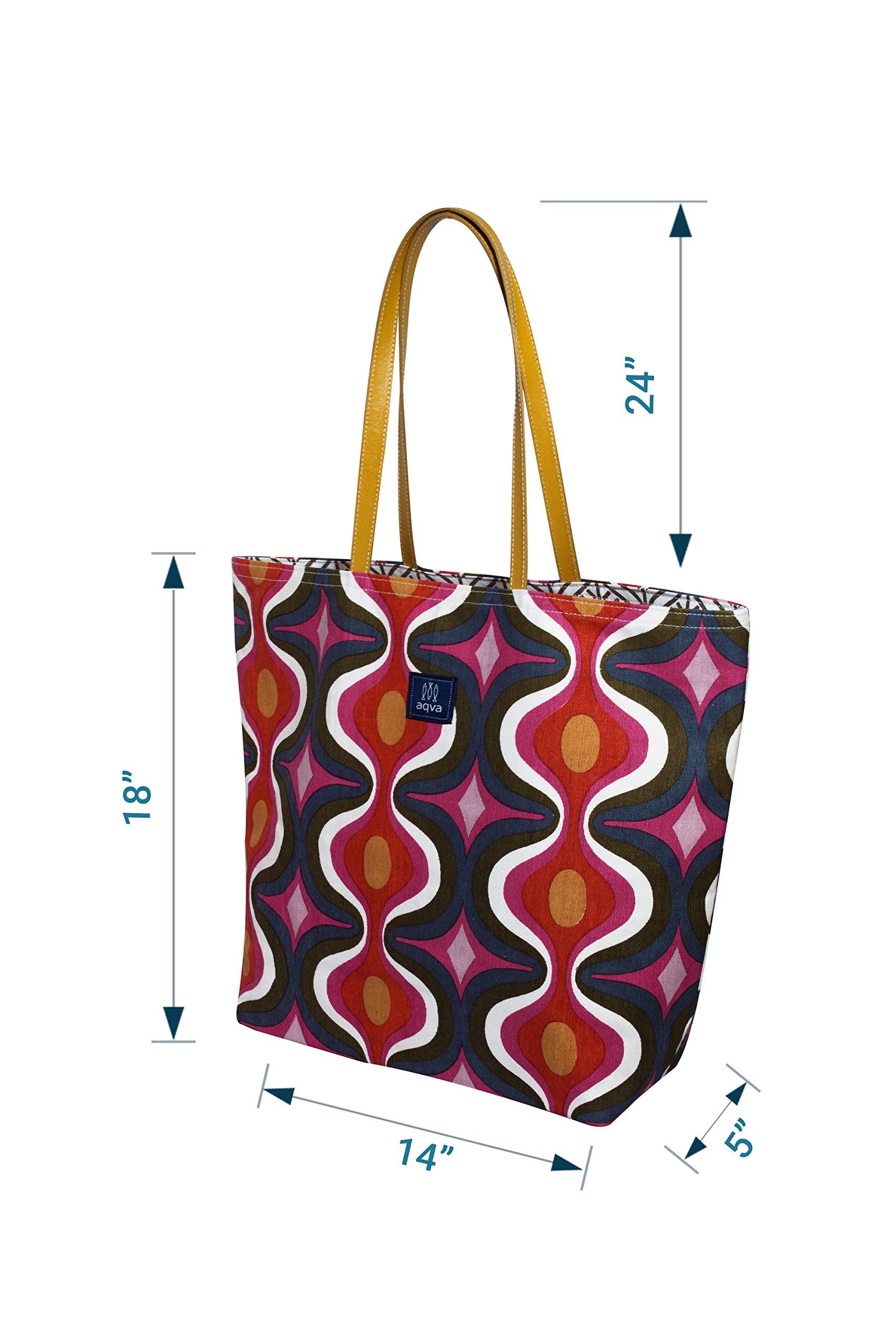 AQVA Printed Reversible Cotton Canvas Tote Bag for Women | Trendy Stylish Multipurpose Handbag with Zip Pockets | Shoulder Bag for Shopping, Grocery, Travel, Beach & Work | Waves