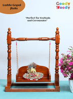 Goody Woody Sheesham Wood Laddu Gopal Jhula with Unique Design Shri Krishna, Bal Gopal, Thakur ji (Brown, 12x12x8), Seat Size :- (8x6) 0 to 4 no. Gopal ji