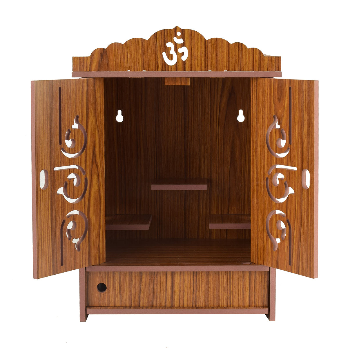 AVAD Wooden Door Temple | Attractive Beautiful Wooden Temple | Handmade Pooja mandir | Temple for Home and Office (Red)