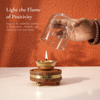BEHOMA Akhand Brass Diya with Borosilicate Glass Cover & Wooden Base