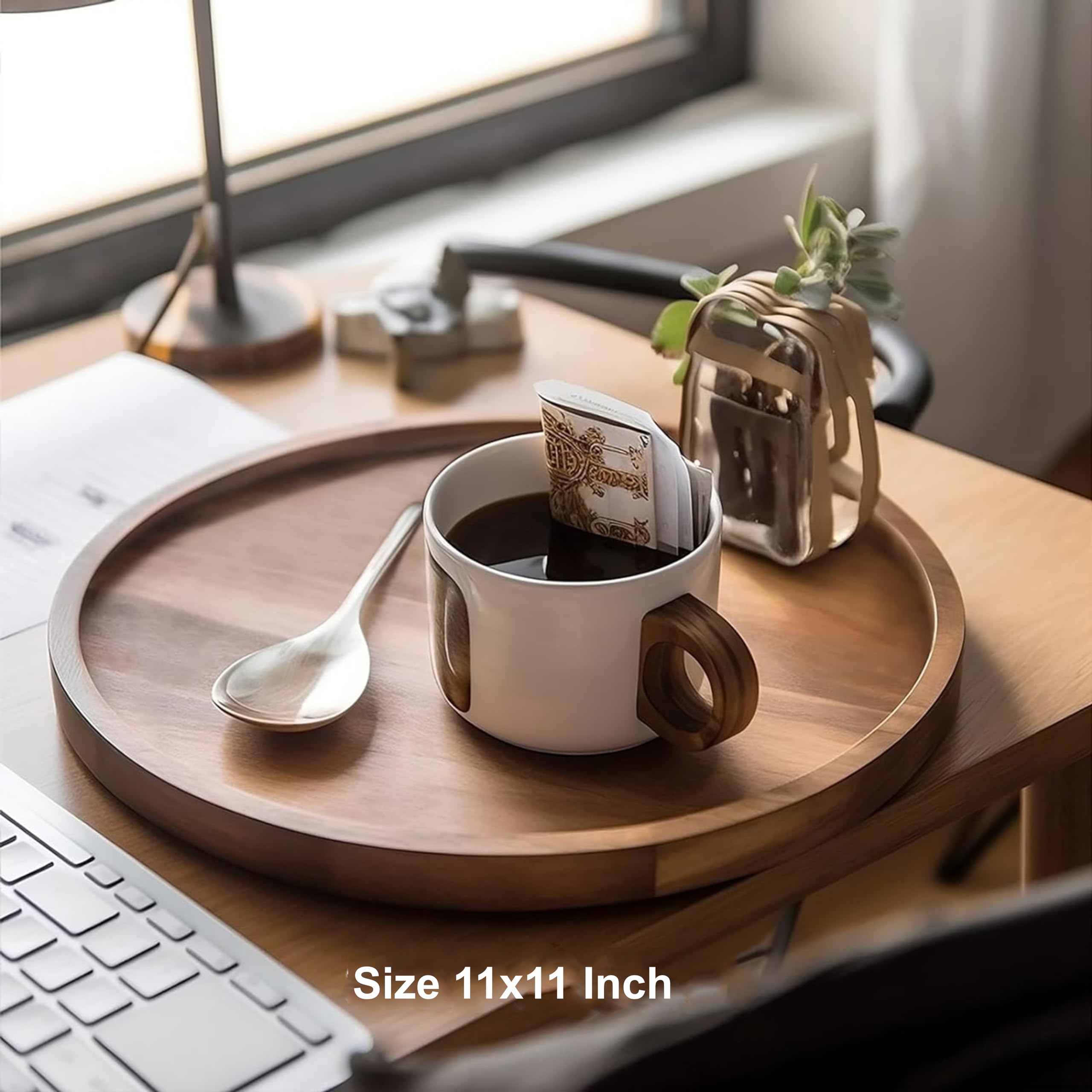 FLIPSSHOPPEE Round Decorative Tray Rustic Wooden Coffee Table Trays Home Decor Farmhouse Centerpiece Serving Trays for Food Drinks Ottoman Kitchen Countertop Set of 1