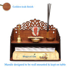 Heartily® Navrang Beautiful Wooden Pooja Stand for Home Mandir and Office Puja - Wall Product (H-9.5, L-12, W-8.5 Inch)