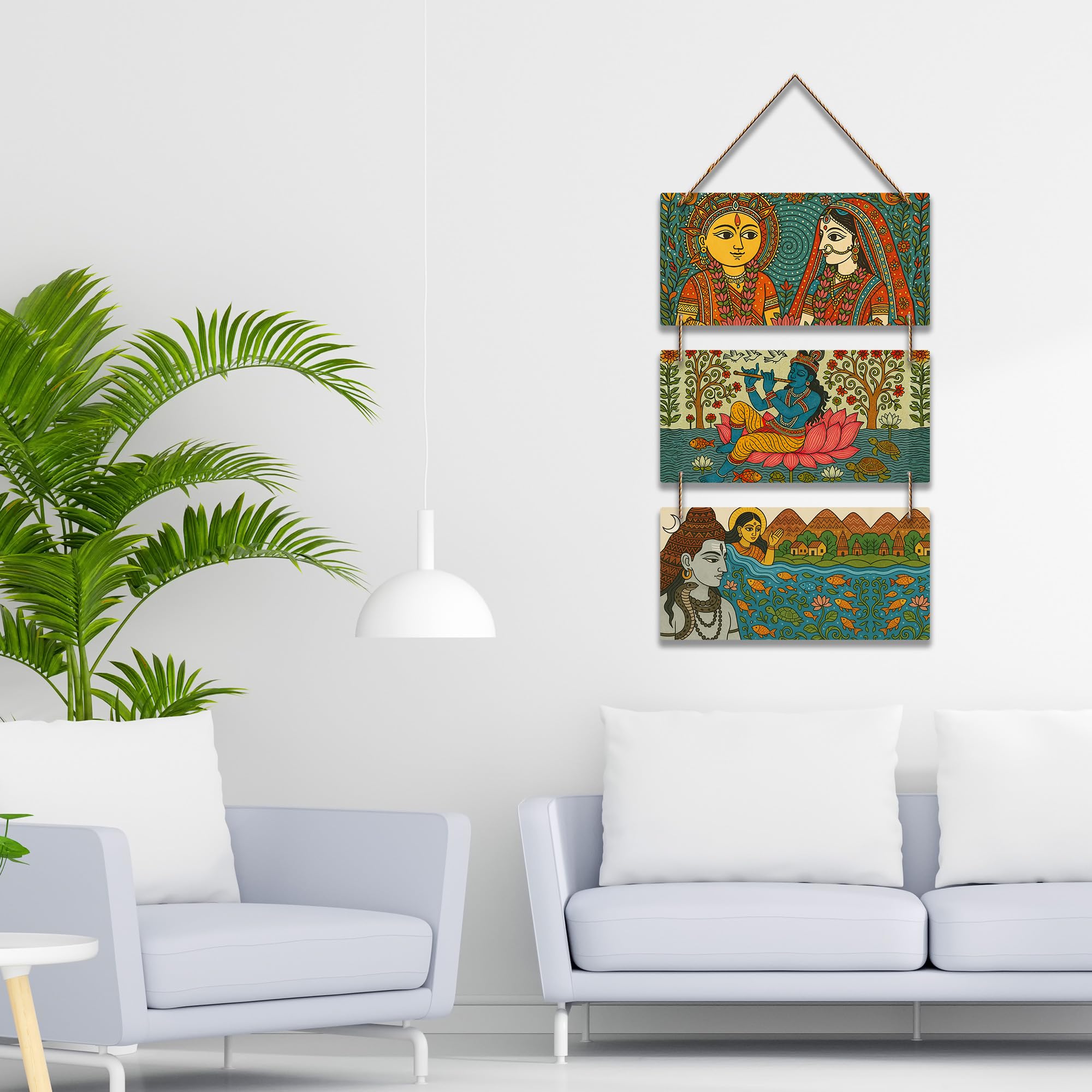 Artvibes Religious Madhubani Art Wooden Art Decoration Item for Home | Graphic Artwork | Decoration Wall Hanging Items | Wall Sculpture | Wall Poster | Aesthetic Wall Art | Unique Gift (WH_9434N)
