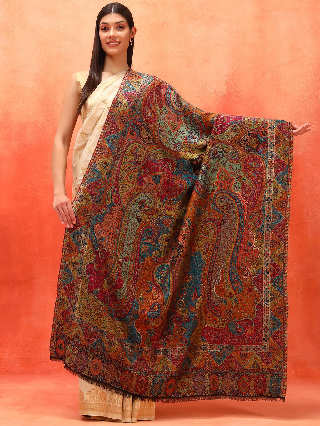 Pashmoda Women Zarveen Zari Kaani Fine Wool Shawl (Size: 40x80in, 101x203cm) ZSS07