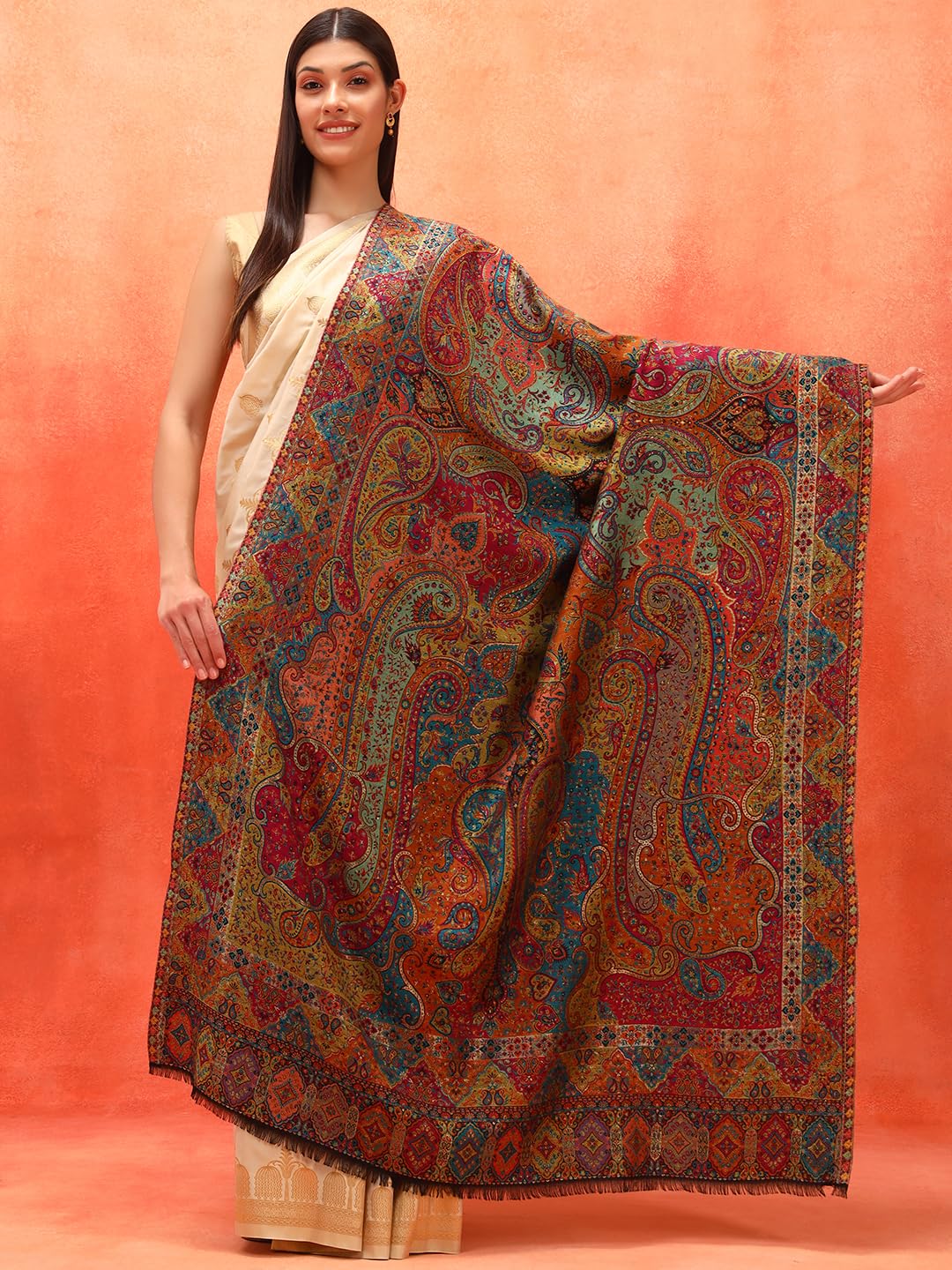 Pashmoda Women Zarveen Zari Kaani Fine Wool Shawl (Size: 40x80in, 101x203cm) ZSS07