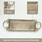 BEHOMA Metal Silver Serving Tray with Leaf Handles -16.7 Inch