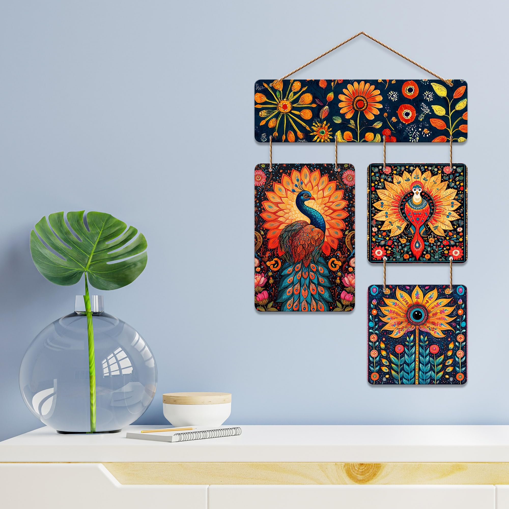 Artvibes Artistic Peacock Theme Floral Art Wooden Art Decoration Item for Home | Living Room | Office | Wall Art Painting For Hall | Graphic Artwork | Wall Illustrations | Gift Items (WH_6522N)