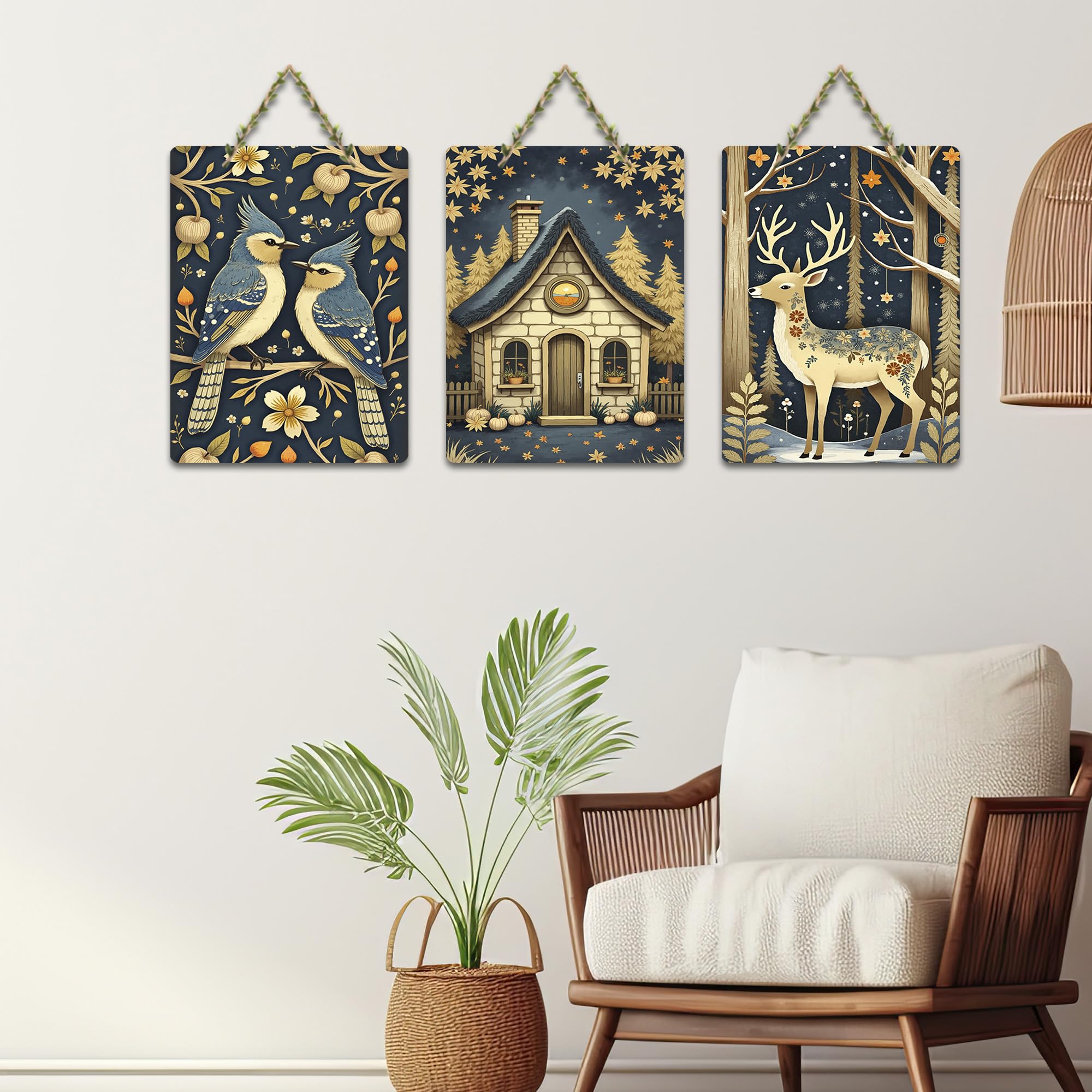 Artvibes Nature Theme Decorative Wall Art MDF Wooden Wall Hanger for Living Room | Handcrafted Art | Festive Decor | Wall Illustrations | Paintings For Wall | Gift Items (WH_96113N), Set of 3