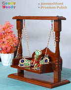 Goody Woody Wooden Laddu Gopal Jhula/Jhoola, Shri Krishna Swing, Krishna Janmashtami Palna, Bal Gopal Hindola, (Brown, 13x12x6), Seat Size :- (8x6) 0 to 4 No. Kanha.