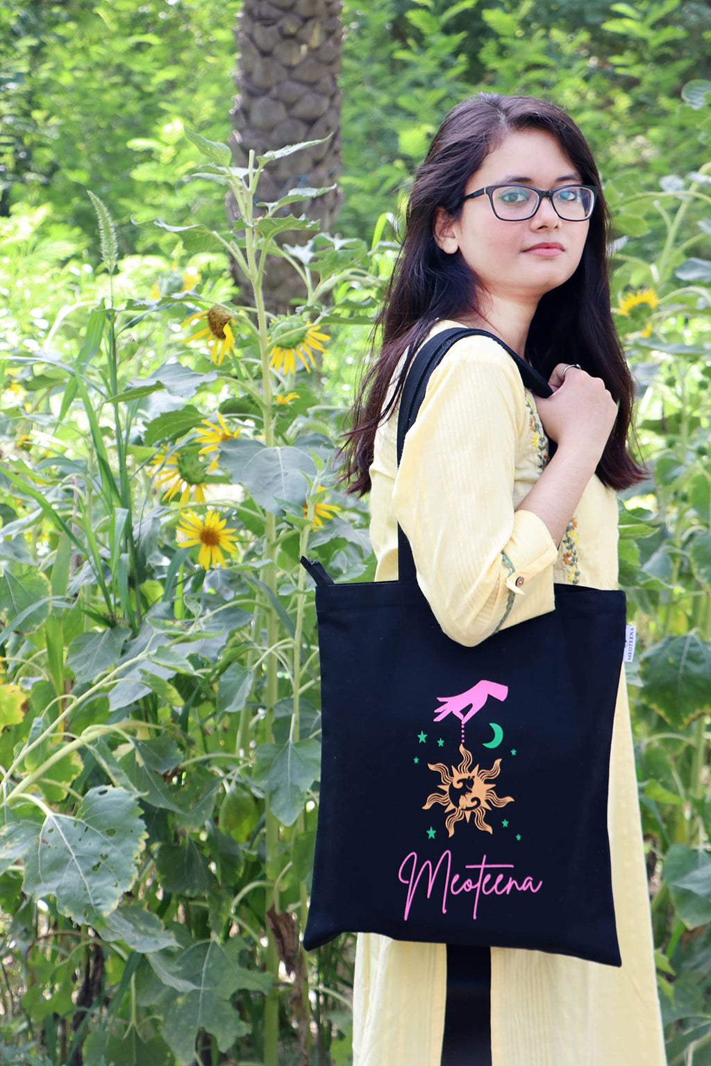 Meoteena Canvas Cotton Tote Bags for Women & Girls | Reusable Multipurpose Bag (Star and Moon)