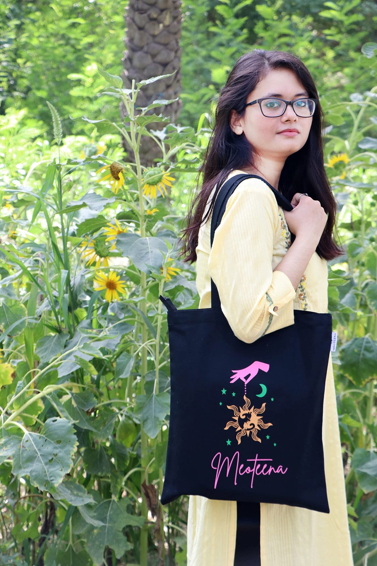 Meoteena Canvas Cotton Tote Bags for Women & Girls | Reusable Multipurpose Bag (Star and Moon)