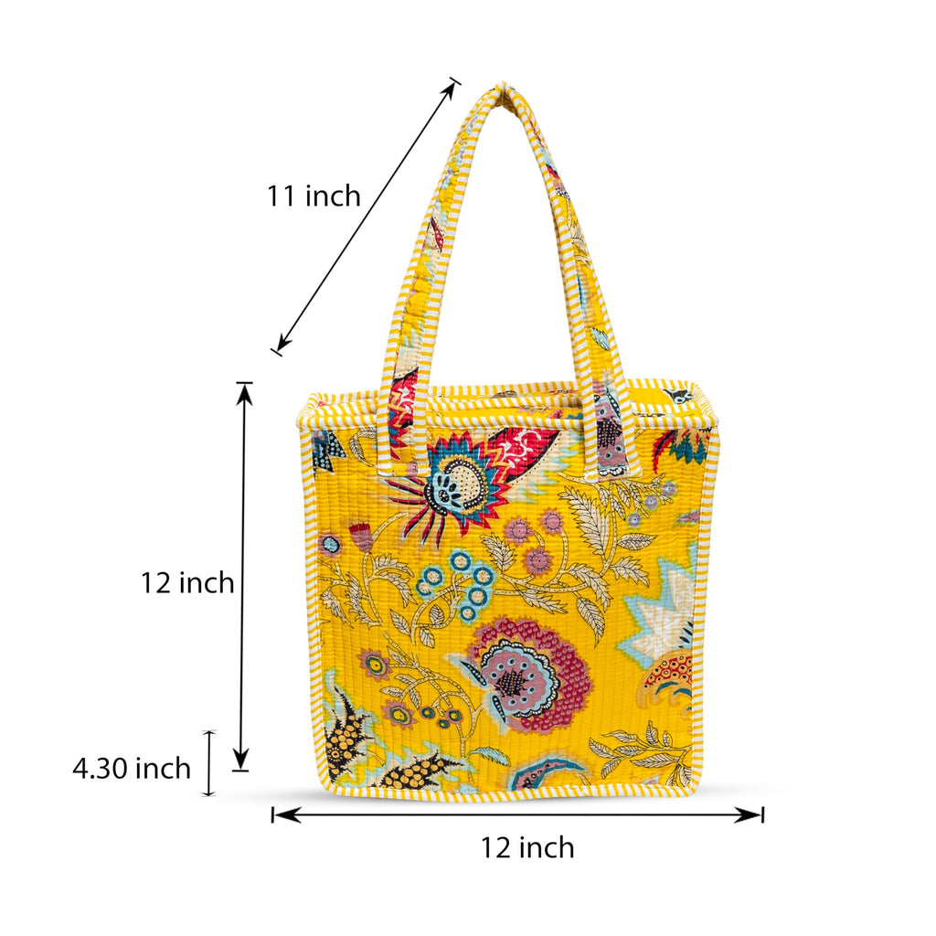 Cotton Quilted Tote Bag for Women | Lightweight Reusable Shoulder Handbag | Durable Eco-Friendly Shopping Bag | Large Capacity Travel, Office & Daily Use Carry Bag | Stylish Utility Tote (Floral )
