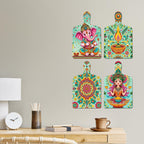 Artvibes Indian Traditional Shri Ganesh Lakshmiji Folk Art Auspicious Wooden Art Work Wall Hanging | Spiritual Decor Items | Wall Sculpture | Signs & Plaques | Ideal Gifts (WH_5649N), Set of 4