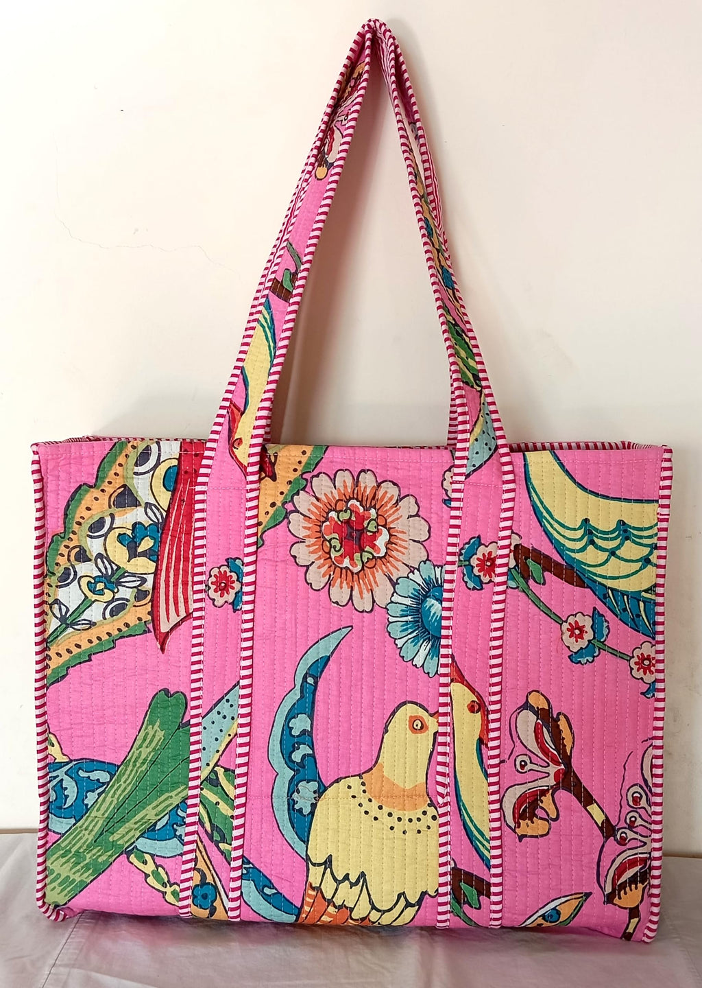 Cotton Tote bag for Women | Shoulder Bag | Durable Shopping bag | Reusable Grocery Bags | Eco friendly Bags| Handmade Cotton Bag | Stylish Quilted handBag |Vegan Tote Bag (Light Pink)