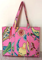Cotton Tote bag for Women | Shoulder Bag | Durable Shopping bag | Reusable Grocery Bags | Eco friendly Bags| Handmade Cotton Bag | Stylish Quilted handBag |Vegan Tote Bag (Light Pink)