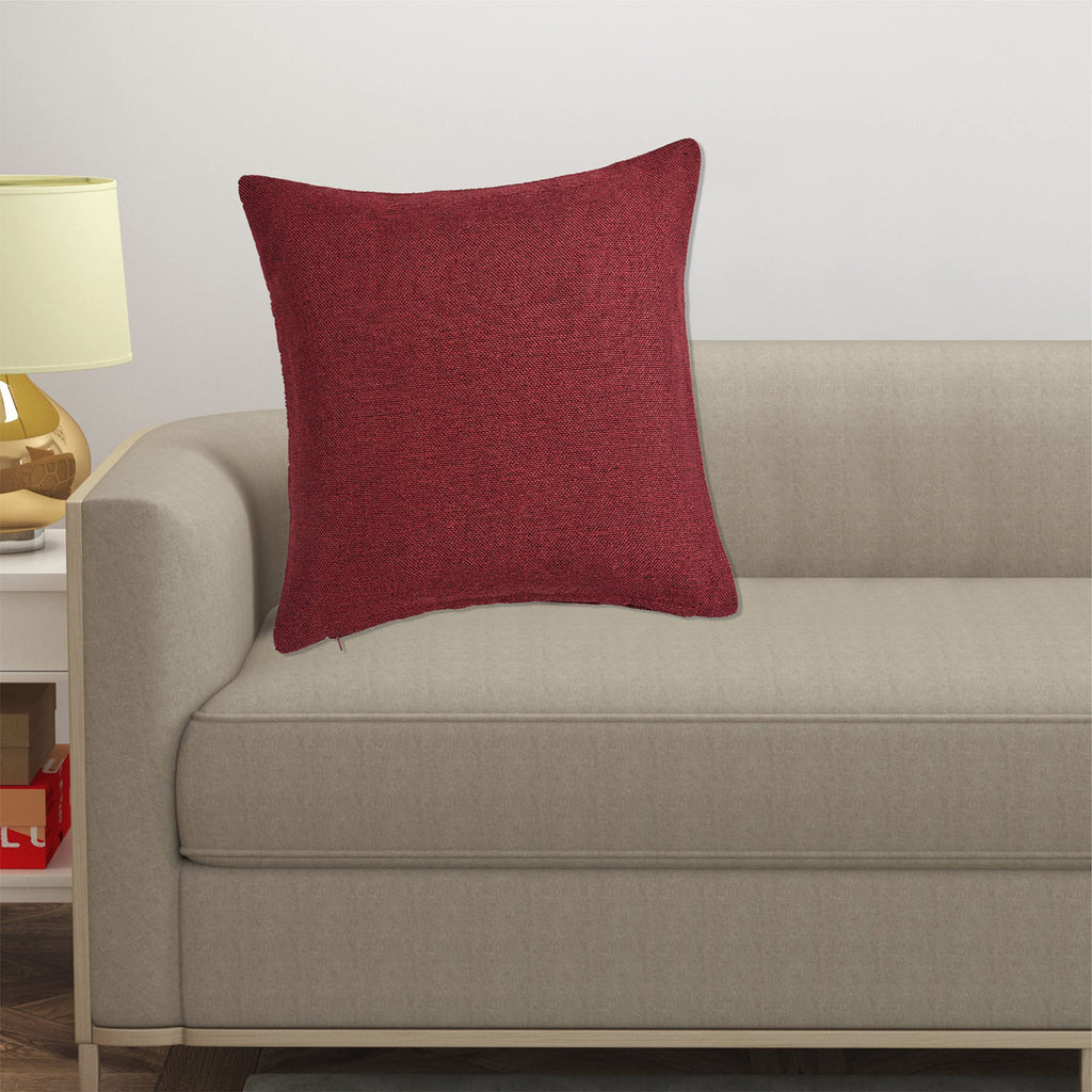 Yellow Weaves Jute Texture 250 TC Cushion Covers, 24 X 24 Inches, Maroon, 1 Piece