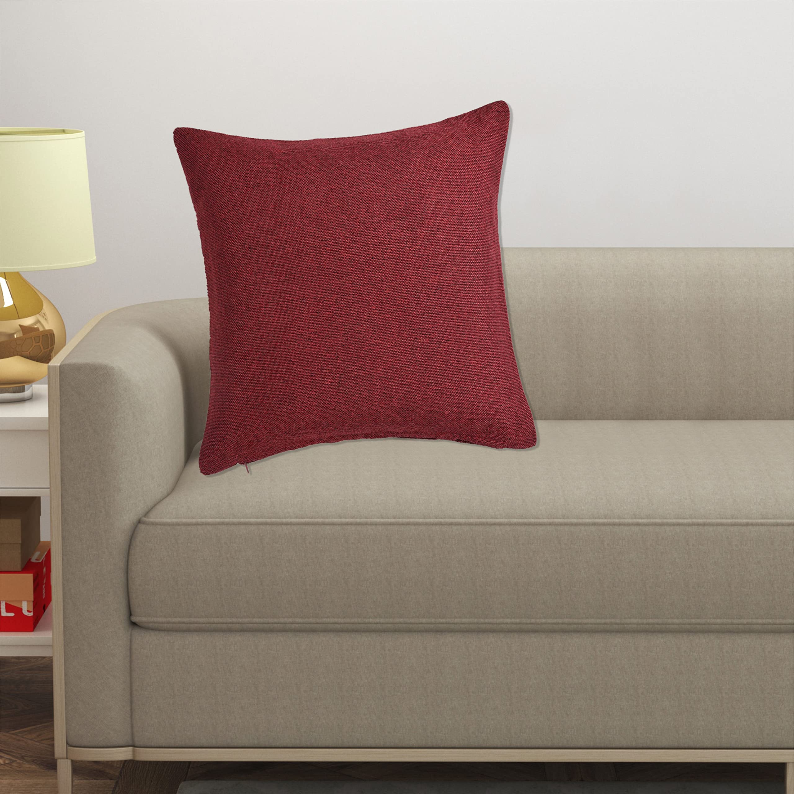 Yellow Weaves Jute Texture 250 TC Cushion Covers, 16 X 16 Inches, Maroon, 1 Piece