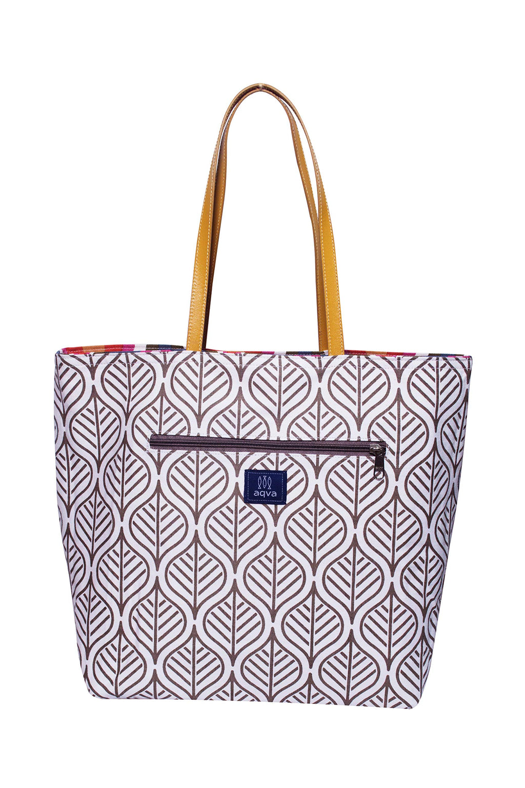 AQVA Printed Reversible Cotton Canvas Tote Bag for Women | Trendy Stylish Multipurpose Handbag with Zip Pockets | Shoulder Bag for Shopping, Grocery, Travel, Beach & Work | Waves